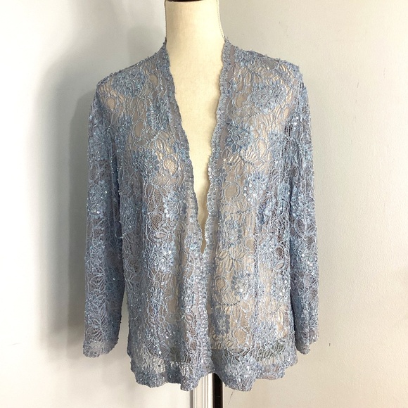 VTG 80-S KAREN MILLER  PLUS 20W SPECIAL EVENT BLUE LACE CARDIGAN BEADS S… - Picture 1 of 13